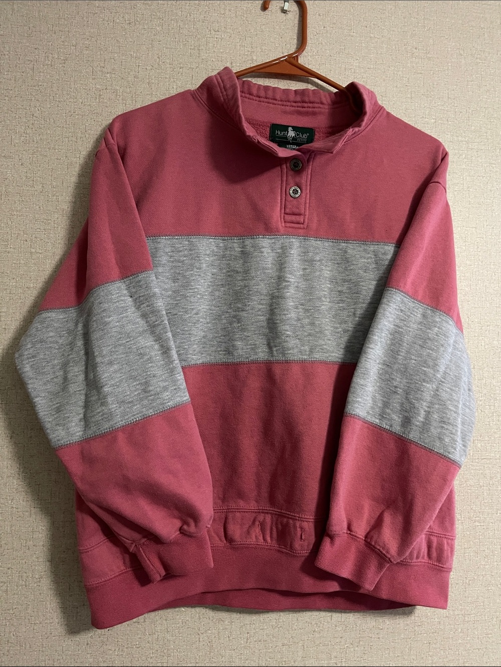 Hunt Club Women’s Rose-Pink and Heather Gray Striped Crewneck Sweater